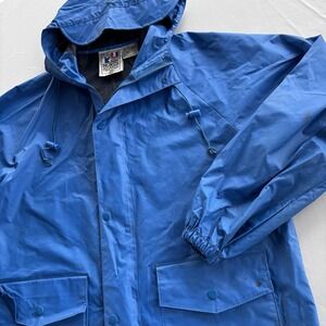 Vintage North Atlantic Trading Rain Jacket Blue PVC Hooded Adult Size M